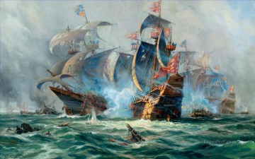  guerra Obras - buques de guerra en batalla